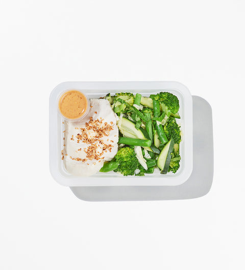 Poached Coconut Chicken with Steamed Greens